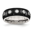 Stainless Steel Brushed and Polished Black IP CZ Half Round Ring - Birthstone Company