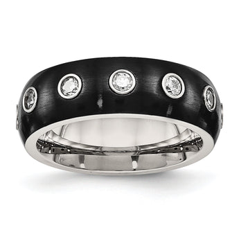 Stainless Steel Brushed and Polished Black IP CZ Half Round Ring - Birthstone Company