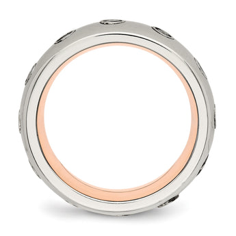 Stainless Steel Polished Rose IP CZ Half Round Ring - Birthstone Company
