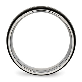 Stainless Steel Polished Black IP Ridged Edged Ring - Birthstone Company