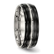 Stainless Steel Polished Black IP Ridged Edged Ring - Birthstone Company