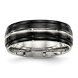Stainless Steel Polished Black IP Ridged Edged Ring - Birthstone Company