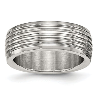 Stainless Steel Polished Grooved Ring - Birthstone Company