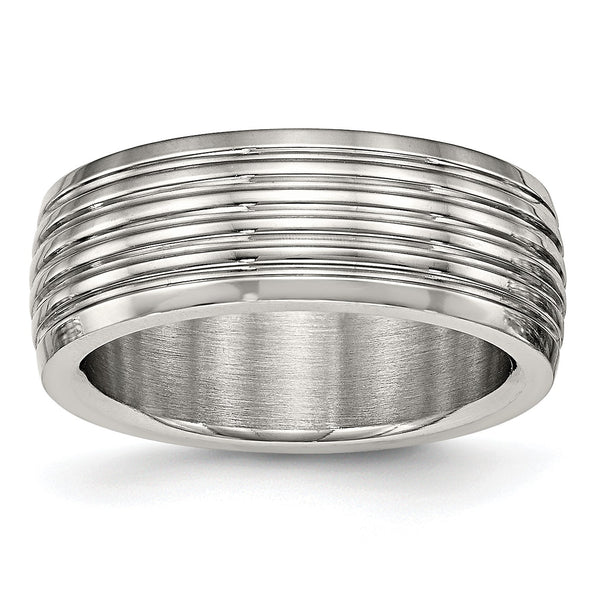Stainless Steel Polished Grooved Ring - Birthstone Company