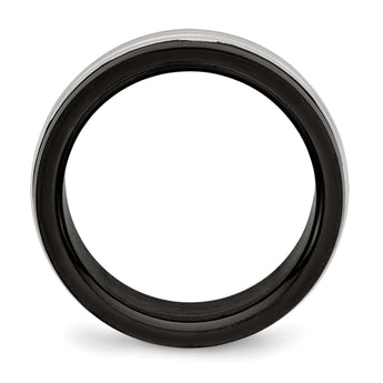 Stainless Steel Polished Black IP Grooved Ring - Birthstone Company