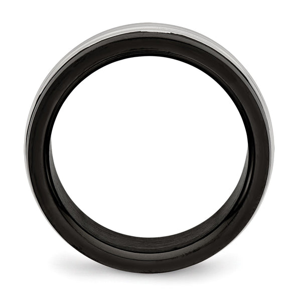 Stainless Steel Polished Black IP Grooved Ring - Birthstone Company