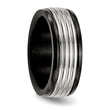 Stainless Steel Polished Black IP Grooved Ring - Birthstone Company