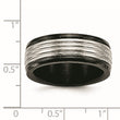Stainless Steel Polished Black IP Grooved Ring - Birthstone Company