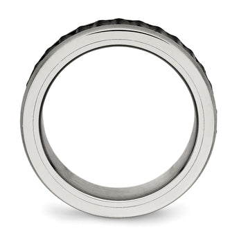 Stainless Steel Brushed/Polished Black IP Textured Ring - Birthstone Company