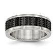 Stainless Steel Brushed/Polished Black IP Textured Ring - Birthstone Company