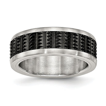 Stainless Steel Brushed/Polished Black IP Textured Ring - Birthstone Company