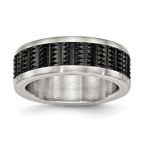 Stainless Steel Brushed/Polished Black IP Textured Ring - Birthstone Company