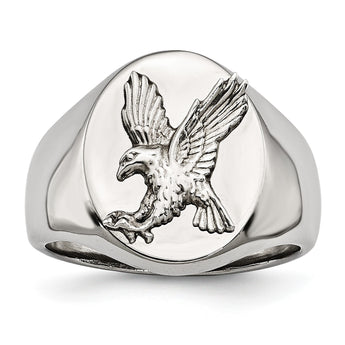 Stainless Steel Polished w/Sterling Silver Rhodium-plated Eagle Ring - Birthstone Company