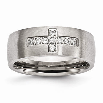 Sophia Jewelers Brushed Stainless Steel CZ Cross Wedding Band - 10.5