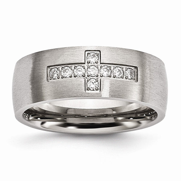 Sophia Jewelers Brushed Stainless Steel CZ Cross Wedding Band - 10.5