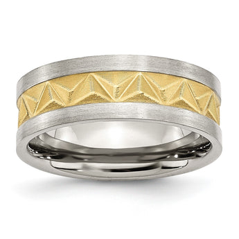Stainless Steel Grooved Yellow IP-plated Mens 8mm Brushed Band - Birthstone Company