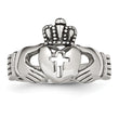 Stainless Steel Polished Antiqued Claddagh with Cross Ring - Birthstone Company