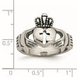 Stainless Steel Polished Antiqued Claddagh with Cross Ring - Birthstone Company