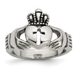 Stainless Steel Polished Antiqued Claddagh with Cross Ring - Birthstone Company
