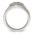 Stainless Steel Antiqued and Polished w/Red Enamel Cross/Shield Ring - Birthstone Company
