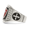 Stainless Steel Antiqued and Polished w/Red Enamel Cross/Shield Ring - Birthstone Company