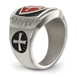 Stainless Steel Antiqued and Polished w/Red Enamel Cross/Shield Ring - Birthstone Company