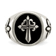 Stainless Steel Antiqued and Polished Fleur de Lis Cross Ring - Birthstone Company