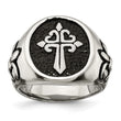 Stainless Steel Antiqued and Polished Fleur de Lis Cross Ring - Birthstone Company
