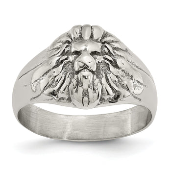 Stainless Steel Antiqued and Polished Lion Head Ring - Birthstone Company