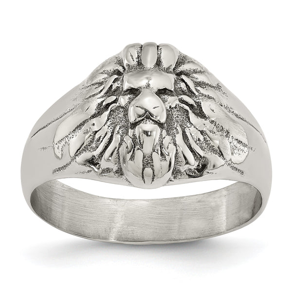 Stainless Steel Antiqued and Polished Lion Head Ring - Birthstone Company