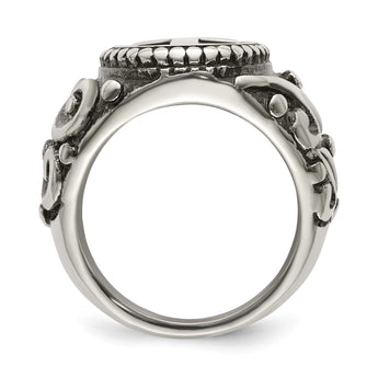 Stainless Steel Antiqued and Polished Cross Ring - Birthstone Company