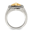 Stainless Steel w/14k Accent Antiqued & Polished Lion on Shield Ring - Birthstone Company
