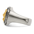 Stainless Steel w/14k Accent Antiqued & Polished Lion on Shield Ring - Birthstone Company