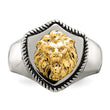 Stainless Steel w/14k Accent Antiqued & Polished Lion on Shield Ring - Birthstone Company