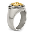 Stainless Steel w/14k Accent Antiqued & Polished Lion on Shield Ring - Birthstone Company