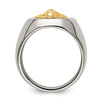 Stainless Steel w/14k Accent Polished Lion Head Ring - Birthstone Company