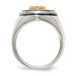 Stainless Steel w/14k Accent Antiqued & Polished Cross on Shield Ring - Birthstone Company