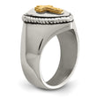 Stainless Steel w/14k Accent Antiqued & Polished Cross on Shield Ring - Birthstone Company