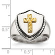Stainless Steel w/14k Accent Antiqued & Polished Cross on Shield Ring - Birthstone Company