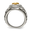 Stainless Steel w/14k Accent Antiqued and Polished Cross Ring - Birthstone Company