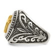 Stainless Steel w/14k Accent Antiqued and Polished Cross Ring - Birthstone Company