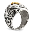 Stainless Steel w/14k Accent Antiqued and Polished Cross Ring - Birthstone Company