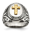 Stainless Steel w/14k Accent Antiqued and Polished Cross Ring - Birthstone Company