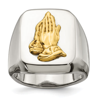 Stainless Steel w/14k Accent Polished Praying Hands Ring - Birthstone Company
