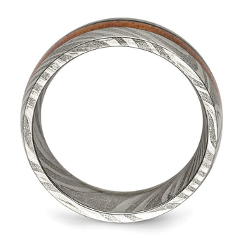 Damascus Steel Polished with Wood Inlay 8mm Band - Birthstone Company