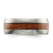 Damascus Steel Polished with Wood Inlay 8mm Band - Birthstone Company