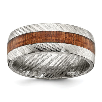 Damascus Steel Polished with Wood Inlay 8mm Band - Birthstone Company