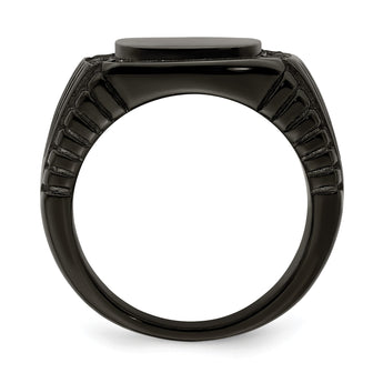 Stainless Steel Polished Black IP-plated with Black CZ Signet Ring - Birthstone Company