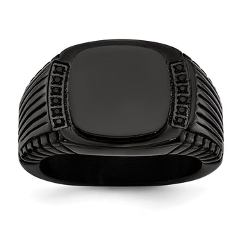 Stainless Steel Polished Black IP-plated with Black CZ Signet Ring - Birthstone Company