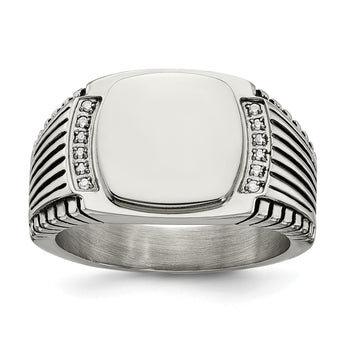 Stainless Steel Polished with CZ Signet Ring - Birthstone Company